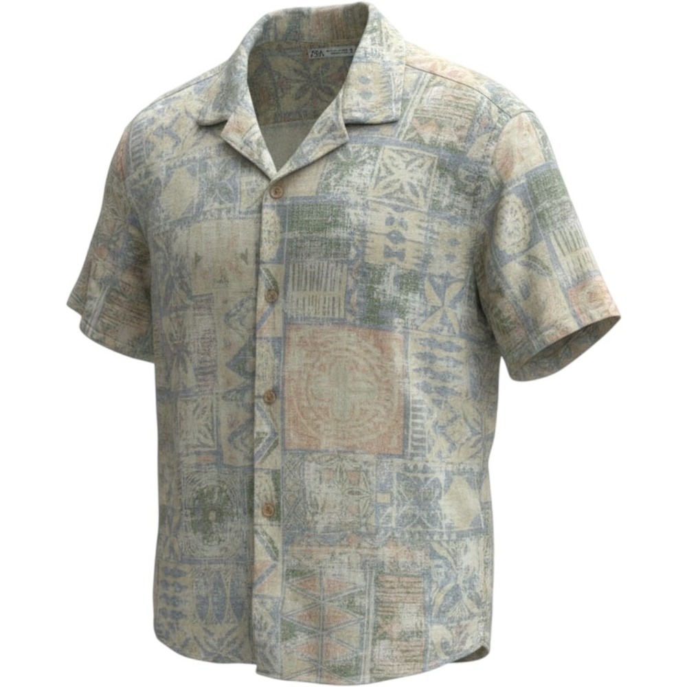 Zara Mens Geometric Patchwork Print Camp Collar Short Sleeve Linen Blend Shirt S